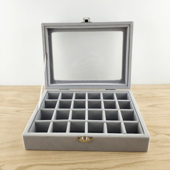 Earring Box Dust-proof Divided Grids Furry Surface Ring Bracelet Display Organizer for Home