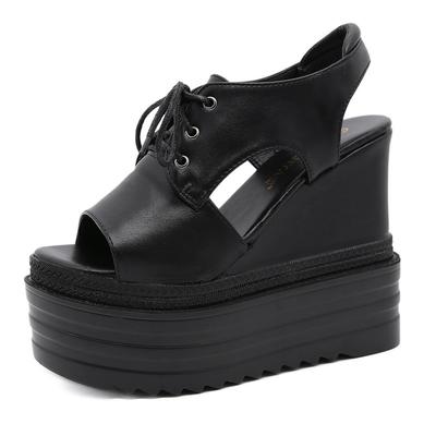 Мода 16СМ Супер Высокий Каблук Танкетка Женские Сандалии 14СМ Летняя Толстая Подошва Пип То Платформа Женские Сандалии Сексуальная Вечеринка Платье Шоу Обувь