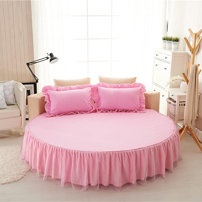Круглая простыня на резинке Хлопок Стеганое покрывало Нескользящий чехол на матрас Отель Дом Романтическое постельное белье Юбка для кровати с наволочкой