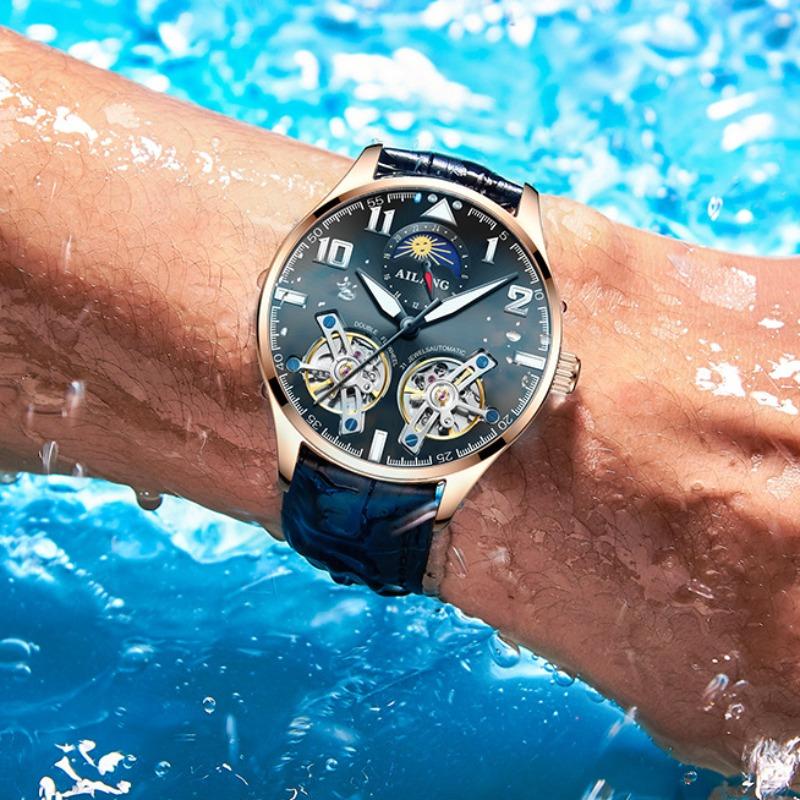 AILANG Мужские часы Новые тенденции Полые Ellow Boil Механические часы Мужские полностью автоматические часы