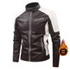 Fleece leather jacket for men, cold-proof and warm in autumn and winter, fleece leather jacket, heavy stand-up collar PU leather locomotive clothing