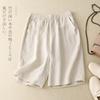 Однотонные хлопково-льняные бриджи с широкими штанинами женские 2025 лето новые литературные и ретро эластичная талия темпераментные повседневные шорты