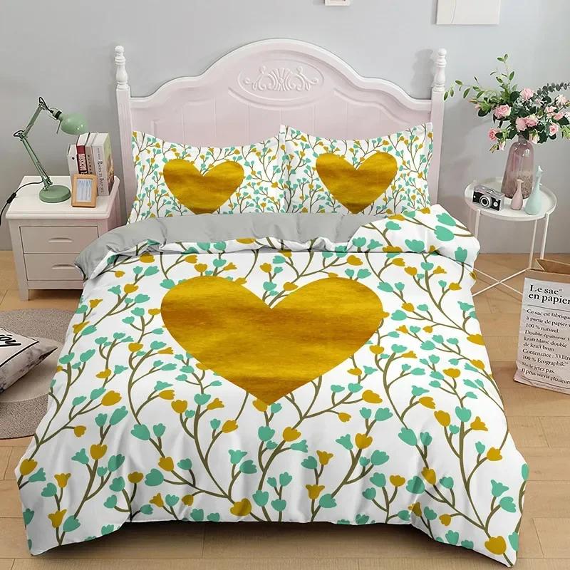 Luxury New 3D Print Love Heart Duvet Cover Microfiber Luxury Romantic Theme Bedding Set King Queen For Couple Valentine'S Day