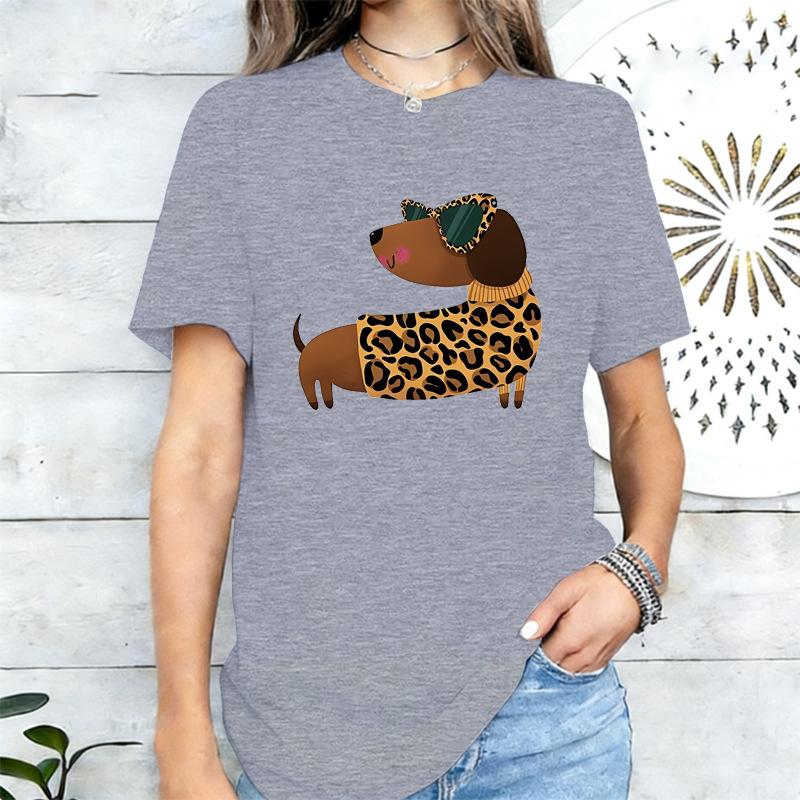 Leopard Print Dachshund Dog Graphic Tshirt Unisex Casual Cotton Short Sleeve Cute Pet Lover Tee