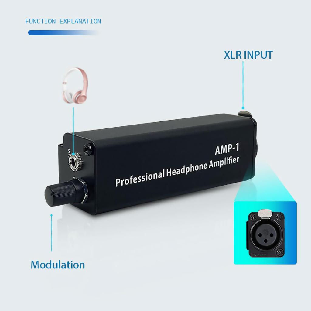 Портативный усилитель для наушников-конвертер со стереовходом XLR и регулятором громкости без потерь AMP-1, выход 3,5 мм, аудио,