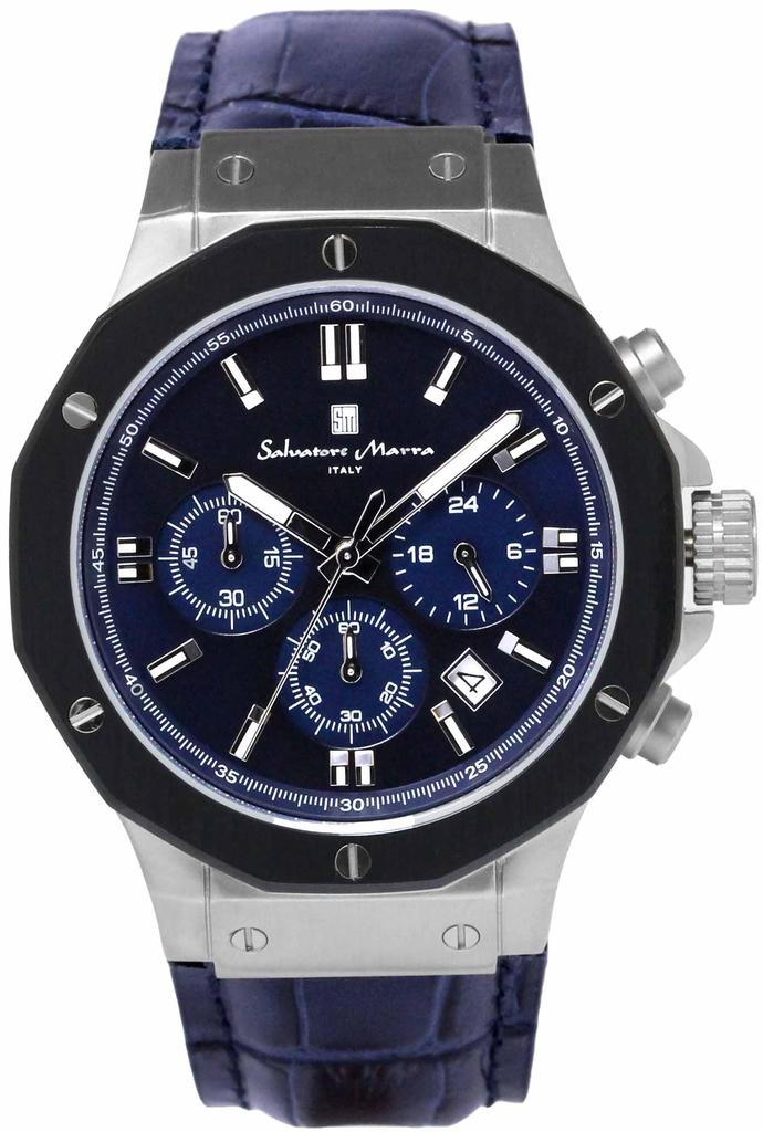 Chronograph 10 ATM Water Resistant Leather Strap Business 20th Anniversary Limited Model Blue Navy [Salvatore Mara] Men's SM18117-SSBL