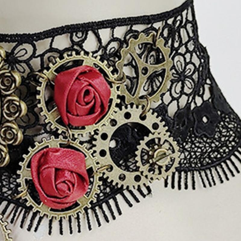 Черный кружевной чокер Готический ожерелье-чокер для Хэллоуина Формальное свидание Наряд в готическом панк-стиле Темный ошейник