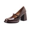Sheepskin Round Toe Platform Thick High Heels Spring Summer Shoes Metal Buckle Mary Janes Women Pumps