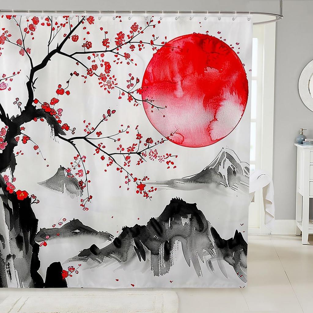 Мультяшная шторка для душа с кошкой, Японская живопись укиё Волны Восход Занавеска для ванной Комната для детей Подростков Женщин Декор, Океан Водонепроницаемая