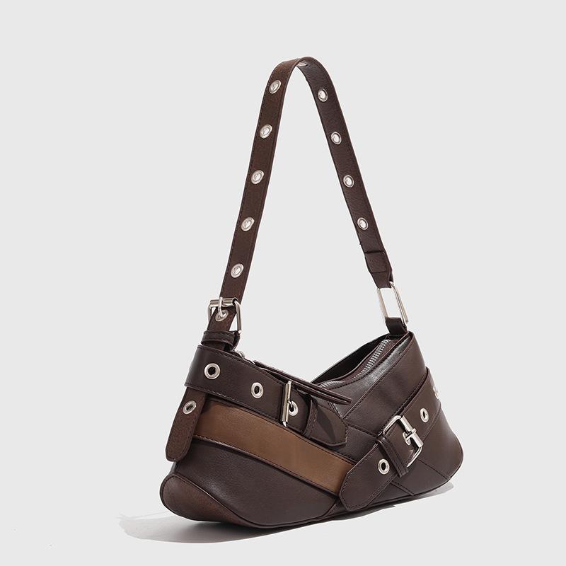 Винтажные черные женские сумки из искусственной кожи на плечо в стиле Y2K для девочек, коричневые сумки через плечо в готическом, панковском, байкерском стиле, женские модные сумки