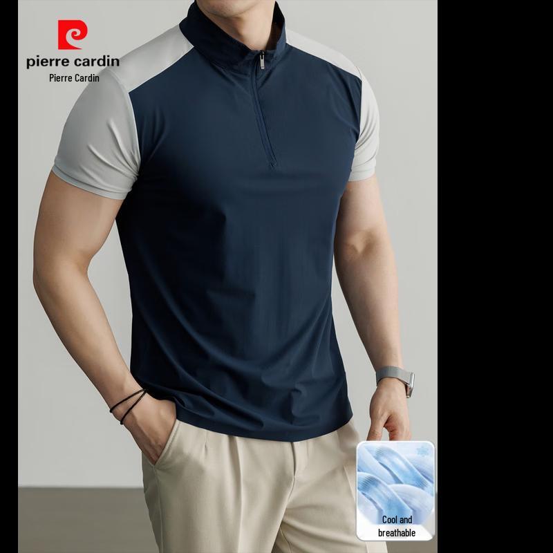 Pierre Cardin Мужская футболка с коротким рукавом, блочная, с молнией на половину высоты