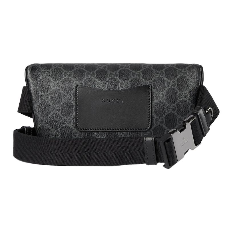 Gucci GG Emblem Adjustable Shoulder Strap Zipper Closure Monogram Coated Fabric Waist Bag Small Men waist bag Black 821165-FAED9-1000