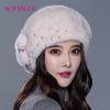 Winter Womens Integral-fur Beret Hat Elegant Winter Mink Fur Beanie with Beautiful Decoration
