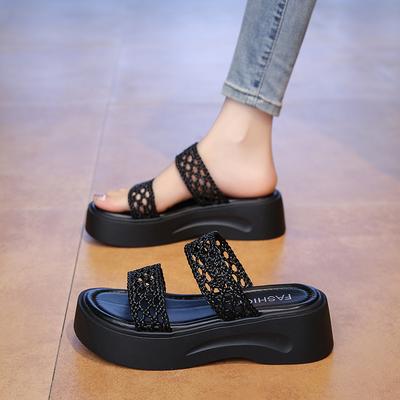 Модные женские сандалии на танкетке, модные полые пляжные сандалии из коровьей кожи, женские нескользящие легкие сандалии на платформе, женская повседневная летняя обувь