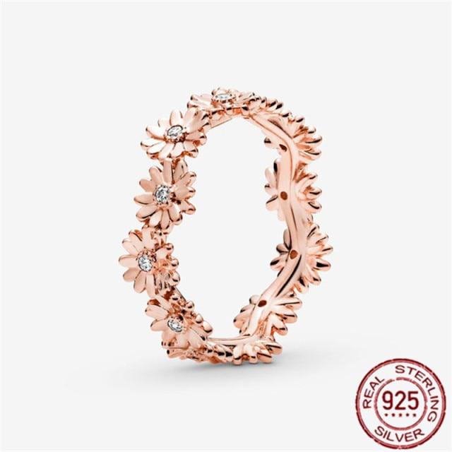 Новое весеннее подлинное кольцо из стерлингового серебра 925 пробы со сверкающим цветком маргаритки, кольца-короны для женщин, помолвочные украшения, подарок на вечеринку, настоящее