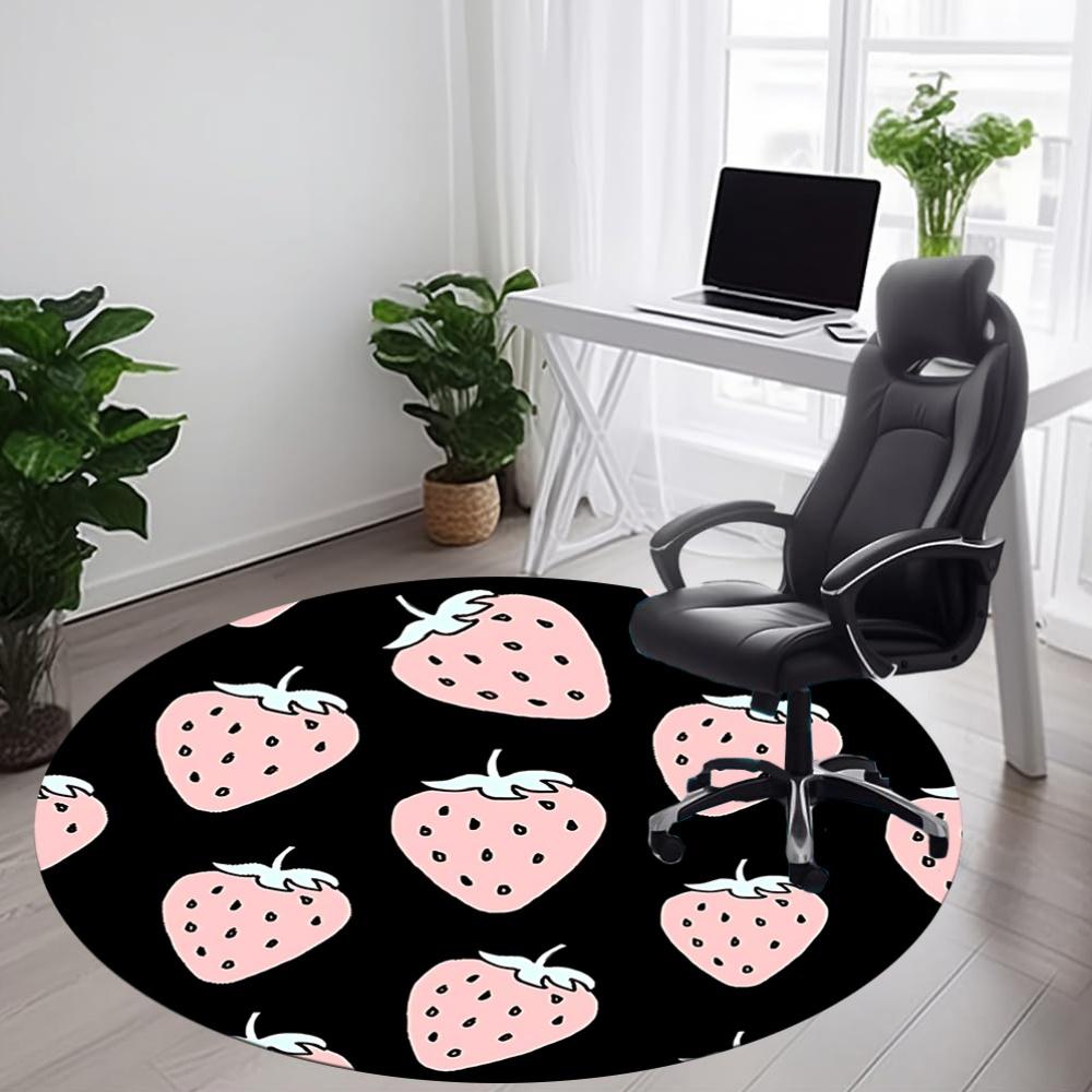 1pc Strawberry Pattern Office Round Area Rug, Mat Suitable For Office, Under Office Chairs Bedroom Living Room Home Decor, Room Deco