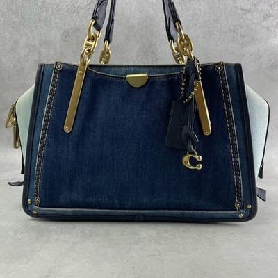COACH Dreamer 2-Way Denim Collection Tote Bag Gold Hardware Logo Charm Authentic