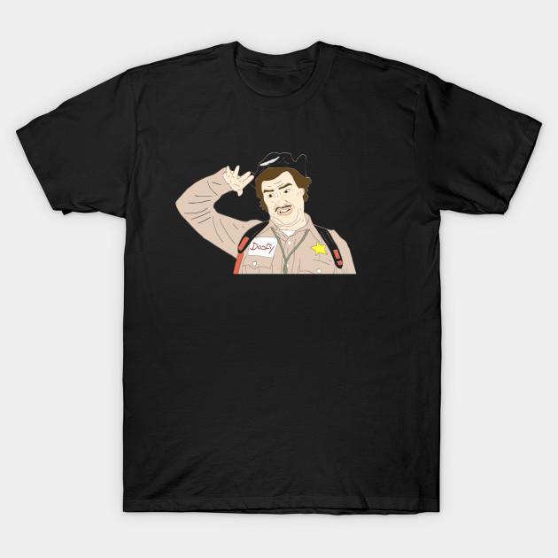 Men Black Print T-shirt Officer Doofy No-Cut Transfer Paper Print Cotton Tshirt - Men's Summer Cotton Graphic Tee
