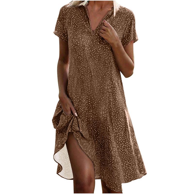 Женские летние повседневные свободные длинные платья с V-образным вырезом и коротким рукавом в горошек