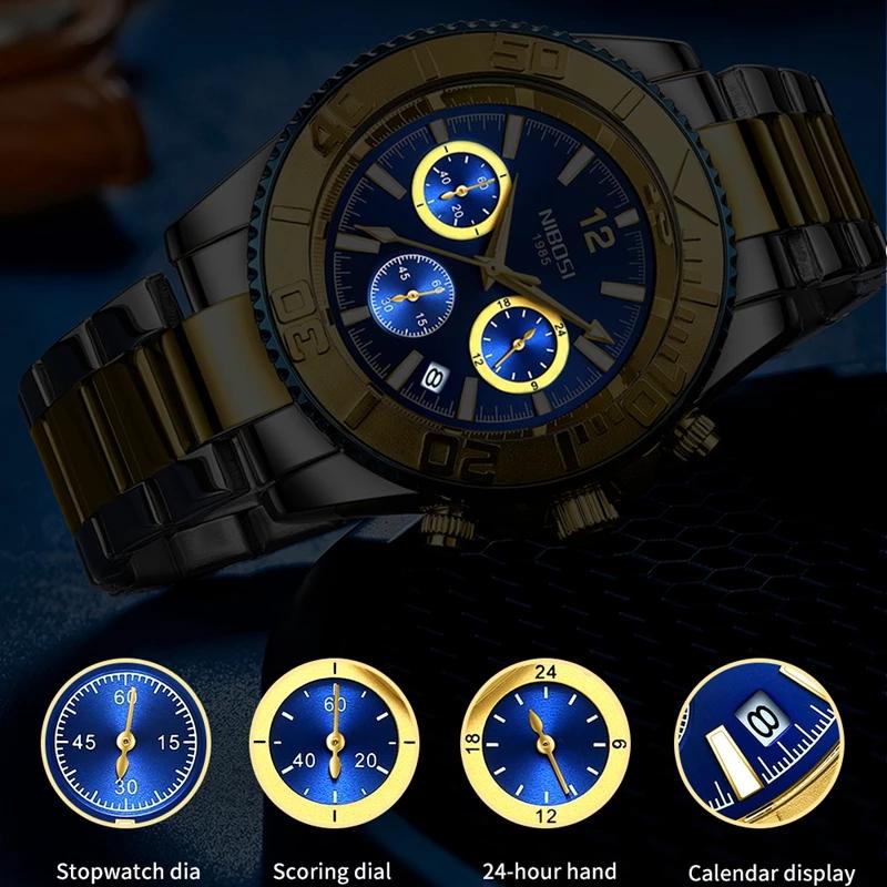Роскошные деловые мужские часы с хронографом из нержавеющей стали с большим циферблатом, кварцевые часы с подсветкой, наручные часы Relogio Masculino