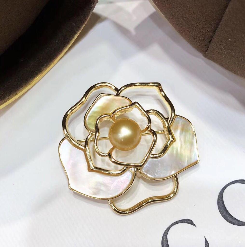 Fashion DIY Shell Camellia Pearl Brooch Pendant - Women's Jewelry Corsage Setting