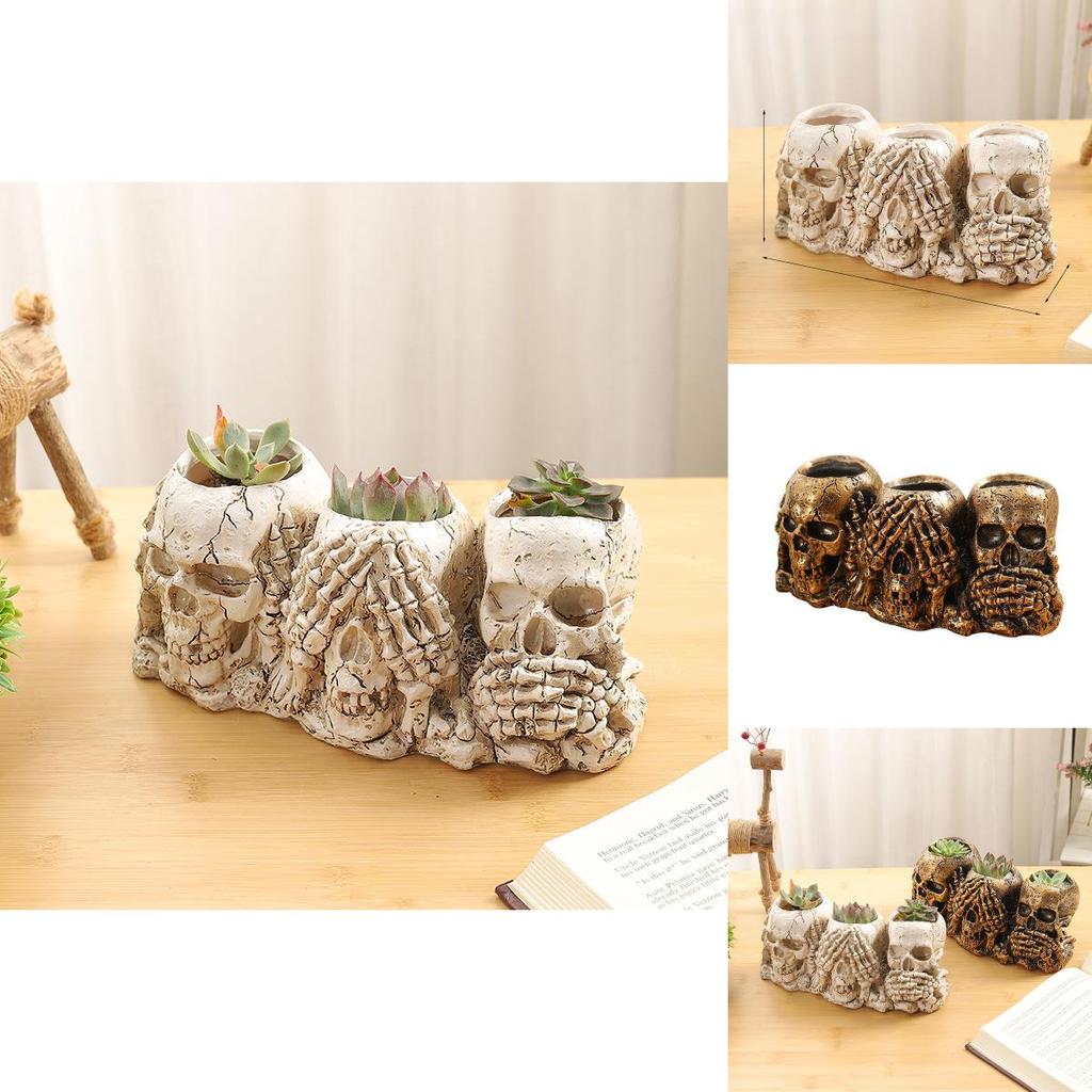 Кашпо в виде головы скелета из смолы для вечеринки на Хэллоуин и коллекции