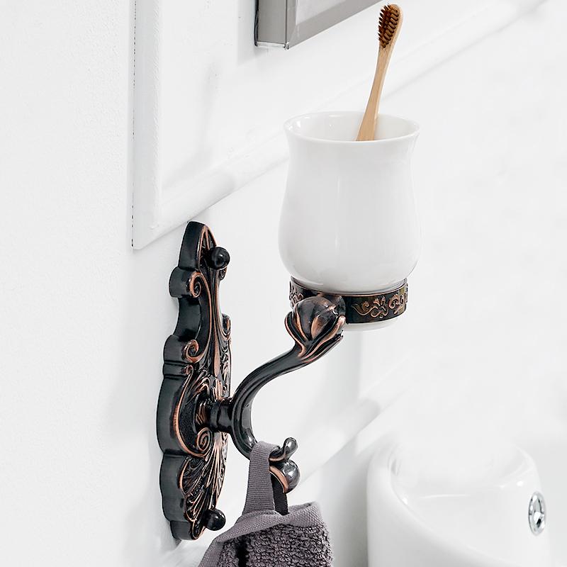 Cup & Tumbler Holders Brass Antique Tumbler Toothbrush Holder With Double Ceramics Cups Decorative Bathroom Accessories WF-88802