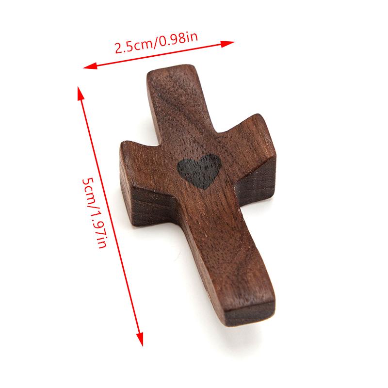 1Pcs Black Walnut Pocket Cross Pocket-Sized Stress Relief Spiritual Companion Cross My Heart Encouragement Gift Wooden Cross