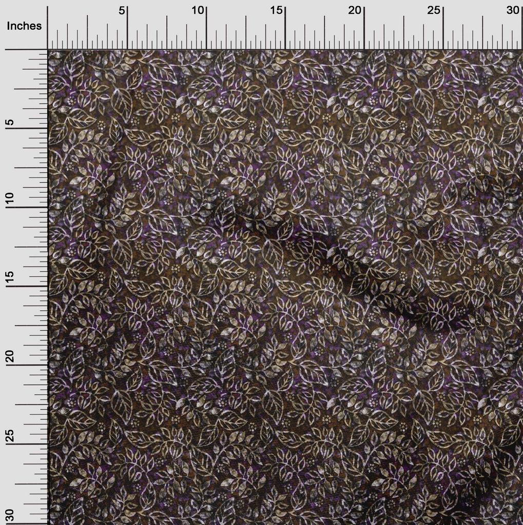 oneOone Хлопковая гибкая коричневая ткань, азиатский батик, мотив листьев, принадлежности для квилтинга, швейная ткань с принтом, 40 дюймов в дворе