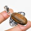 Ювелирный кулон ручной работы с драгоценным камнем "Тигровый глаз" 925 пробы, посеребренный, 2,00 дюйма