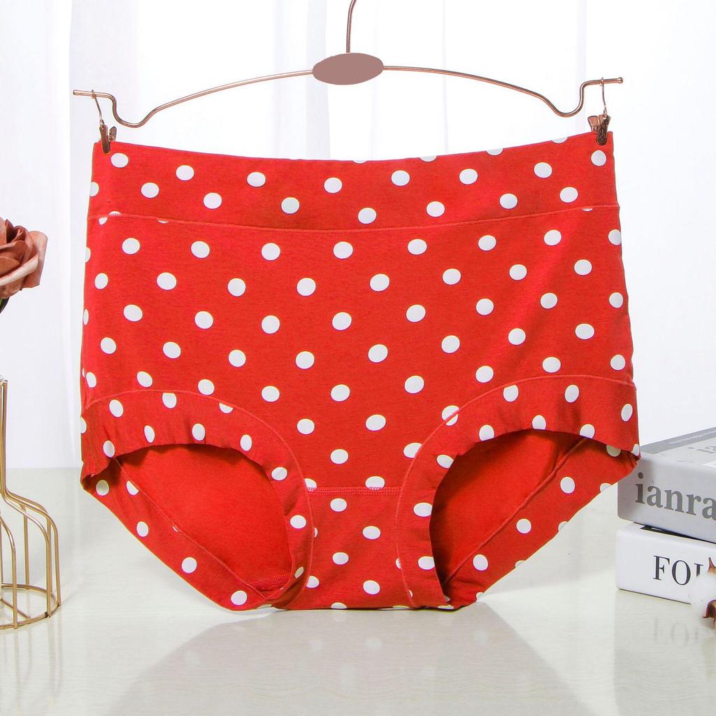 Modal Large Size Panties for Fat Lady Fashion Polka Dot Briefs High Waist Wide Leg Boyshorts Cotton Crotch Underpants