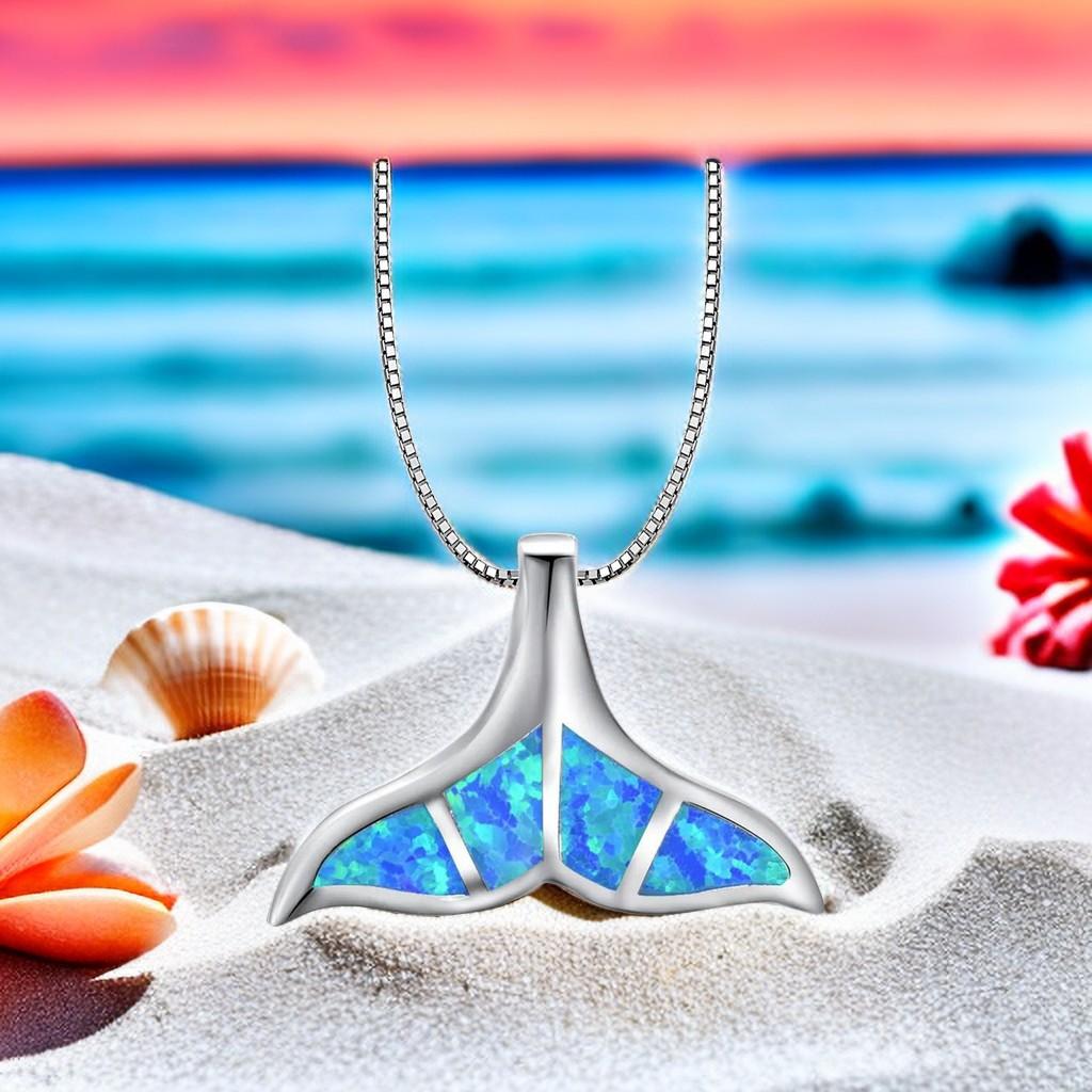 Aobao Whale Tail Necklace, Fish Tail Pendant, Sweater Chain, Opal Necklace