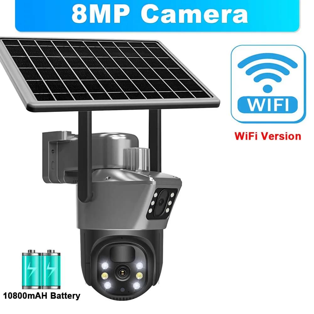 Новая 4K 8MP Wi-Fi камера с солнечной батареей, двойной объектив, двойной экран, наружная безопасность, защита PTZ-камера, PIR, обнаружение человека, видеонаблюдение