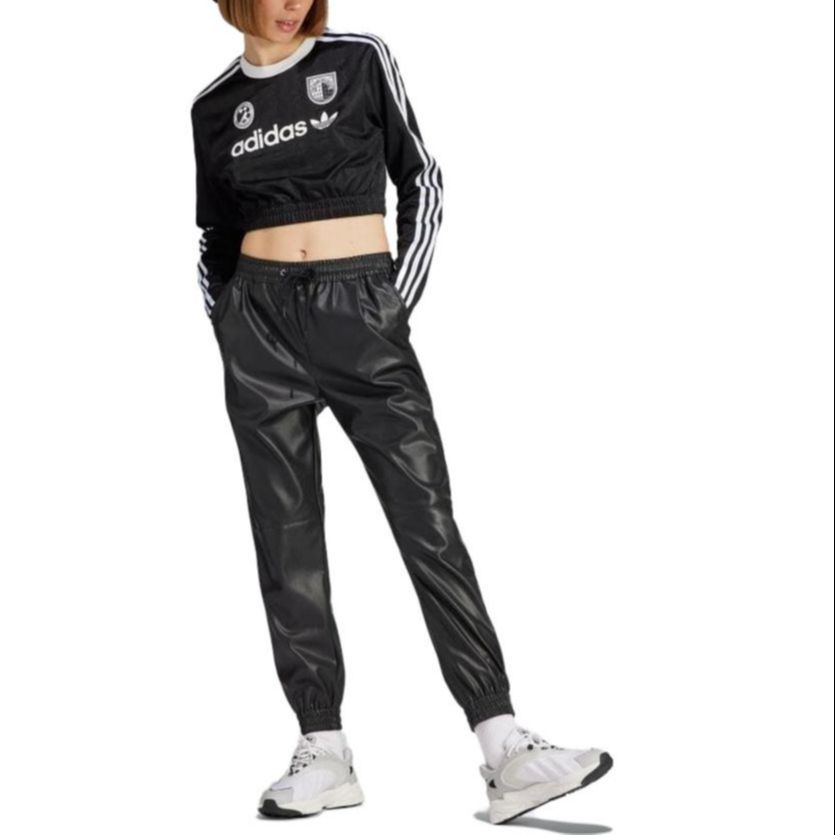 adidas Оригинальная укороченная футболка с длинным рукавом, женские топы, черный цвет IR9802
