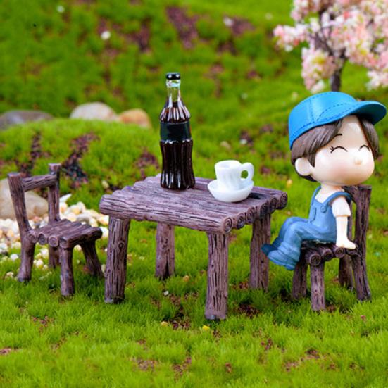 2/3Pcs Mini Table Chair DIY Craft Garden Landscape Flowers Plants Decor Ornament