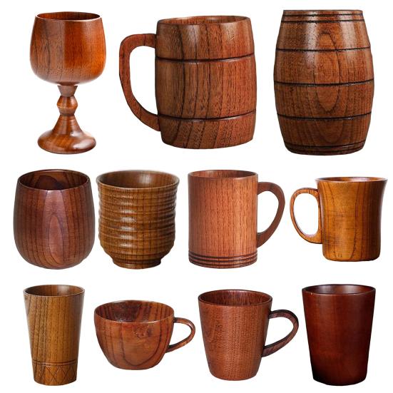 Wooden Water Cup Teacups Coffee Mug Vintage Drinking Cup for Tea Wine