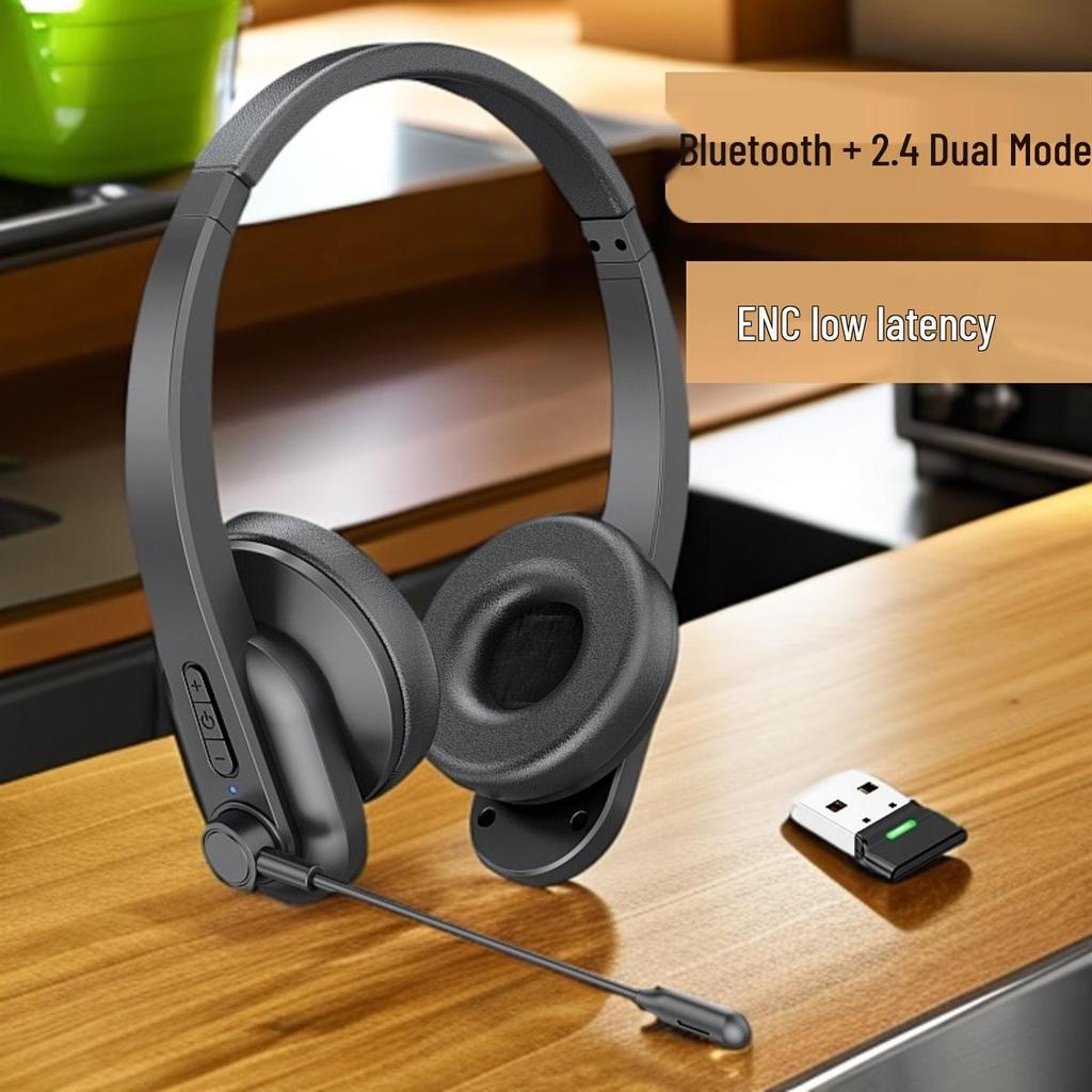 Беспроводная Bluetooth 2.4G игровая гарнитура с микрофоном ENC с шумоподавлением, низкая задержка для компьютера, телевизора, авиации и обслуживания клиентов