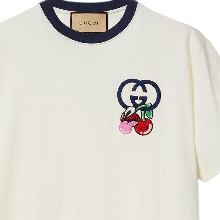 GUCCI T Shirts Men's Ecru Crew Neck Moderate Straight Fit 785345-XJGIK-9088