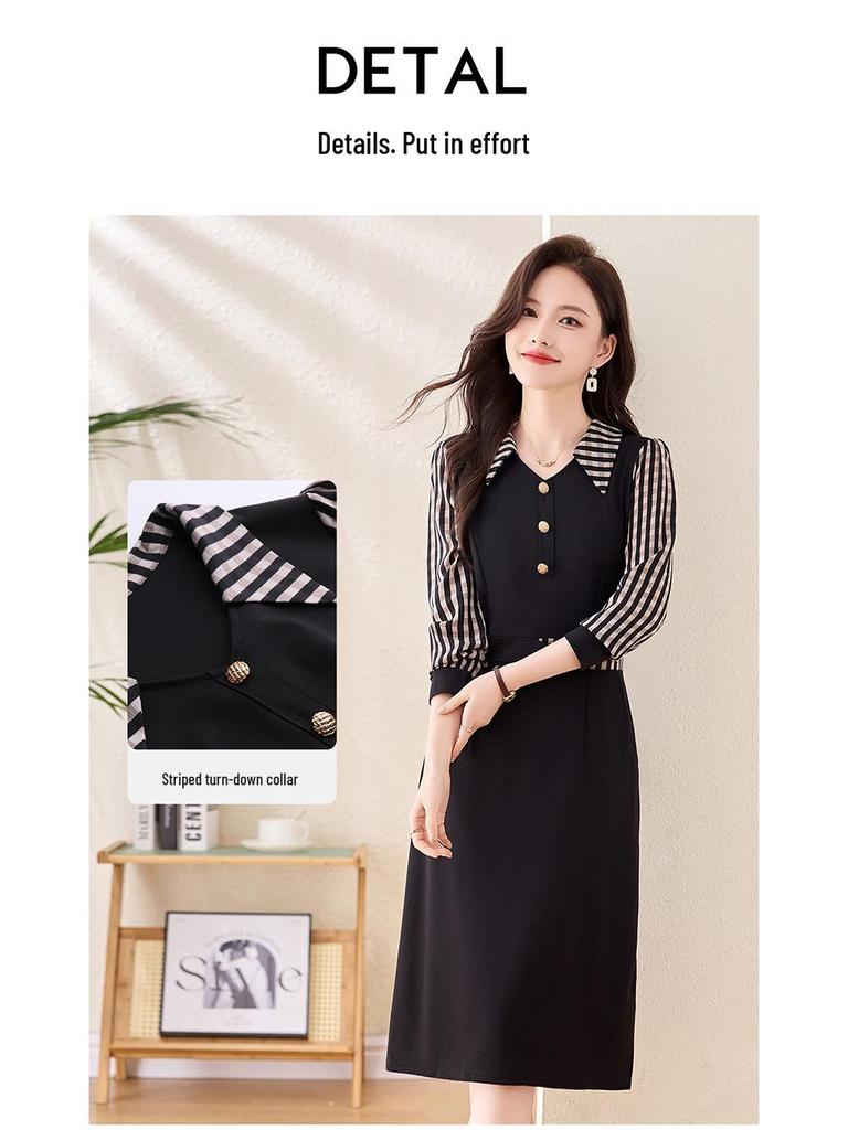 Весеннее клетчатое платье 2025: Женская стильная рубашка с отложным воротником, большого размера, с приталенным дизайном пэчворк (LX256)