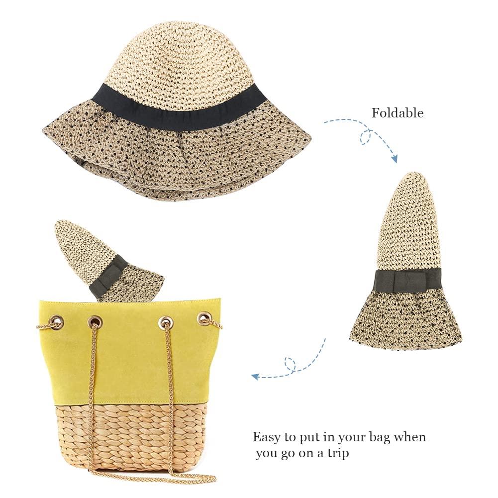 Соломенная шляпа с козырьком для Dot Широкая вязаная солнцезащитная кепка для УФ Маленькая пляжная Легко носить Горная Бежевый [XGOPTS] Женщины, Лето, Прохладный, Элегантный, Сетка,