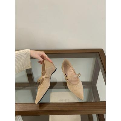 Замшевые ретро Мэри Джейн с острым носком, с небольшой скрытой платформой, маленькие одинарные туфли, осень 2025, новые, универсальные, ленивые, на каблуке-рюмочке, женские туфли