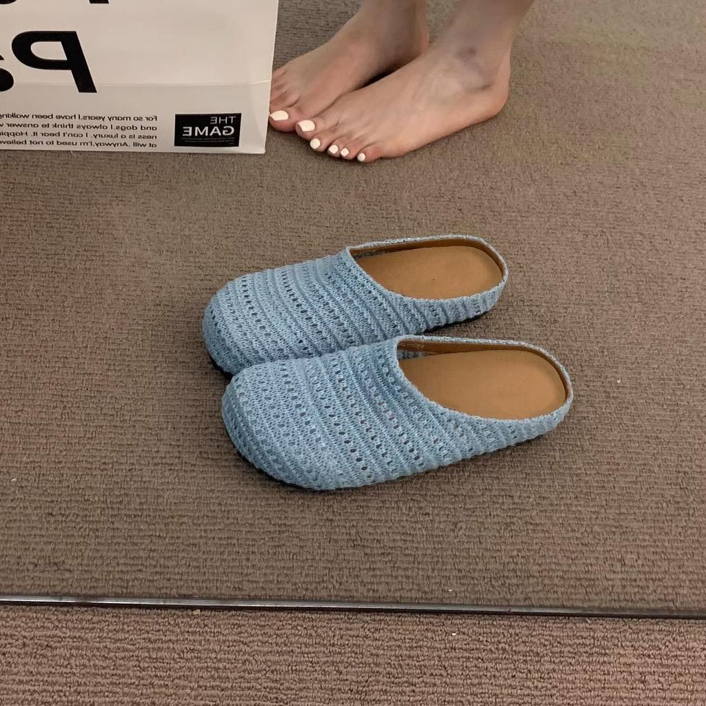 Woven Bag Head Slippers Women's Summer Wear Beach Soft Bottom Lazy High Value Flat Bottom Muller Cool Slippers
