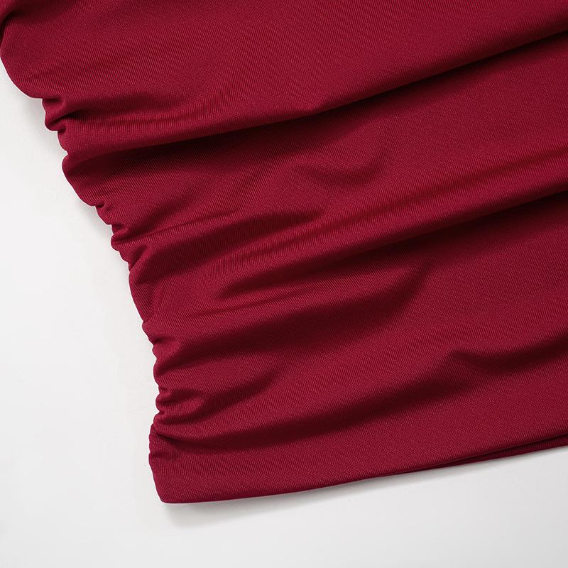 Winter New Style Solid Color One-shoulder Halter Pleated Vest Top T-shirt Women