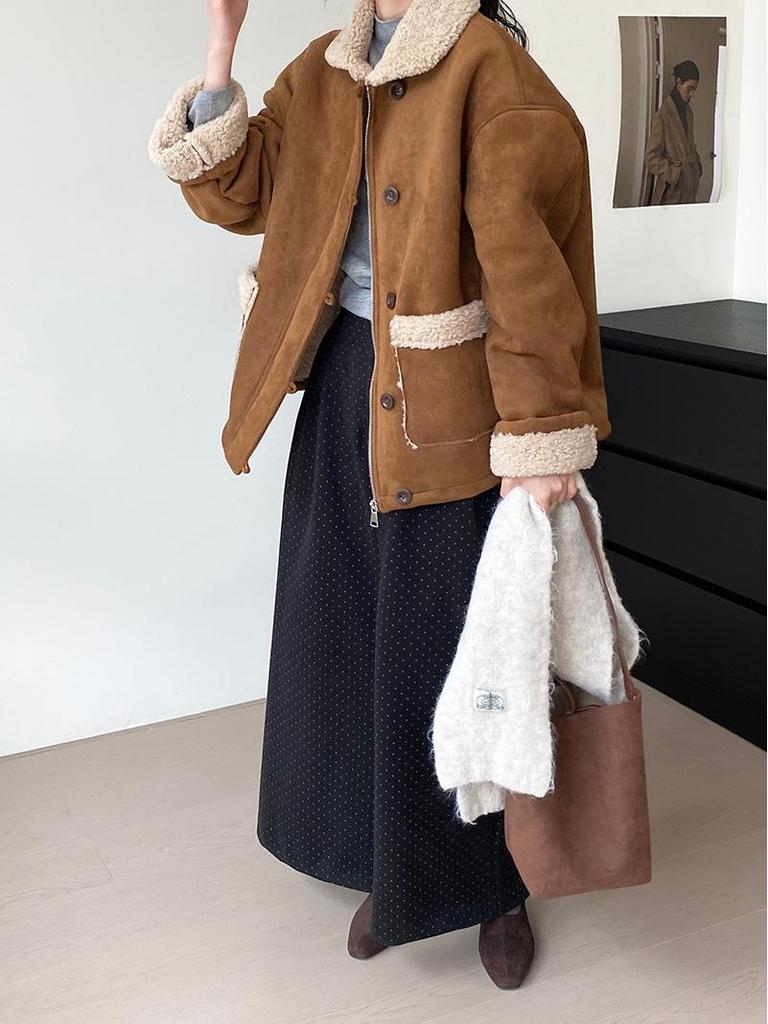 Winter Hot Cocoa Retro Suede Fur Coat - Women's Warm Top 6002