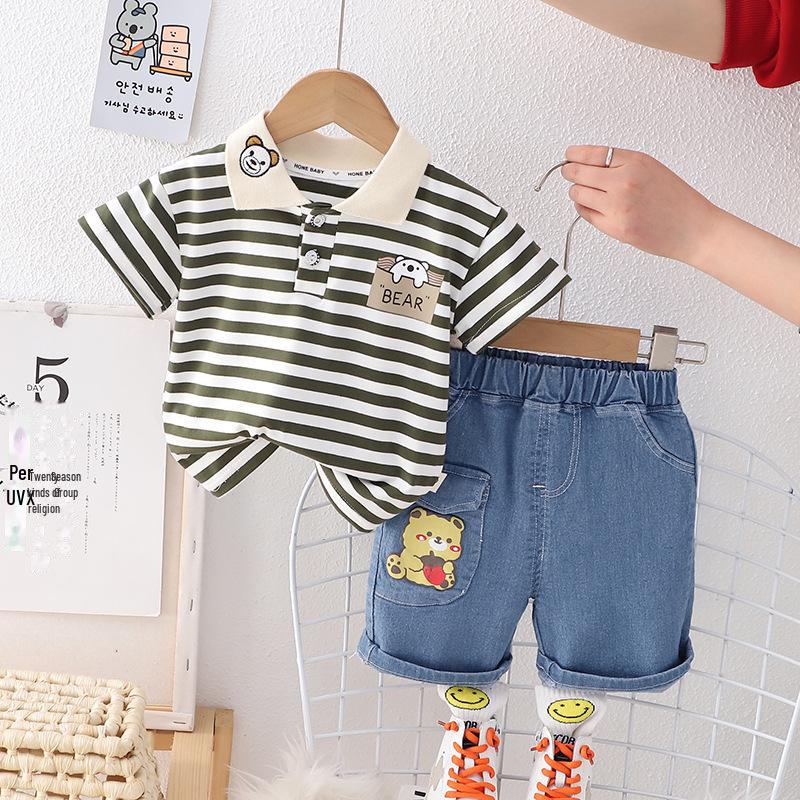 Летний комплект поло из двух предметов для мальчиков в корейском стиле 2023 г. — рубашка с коротким рукавом и шорты