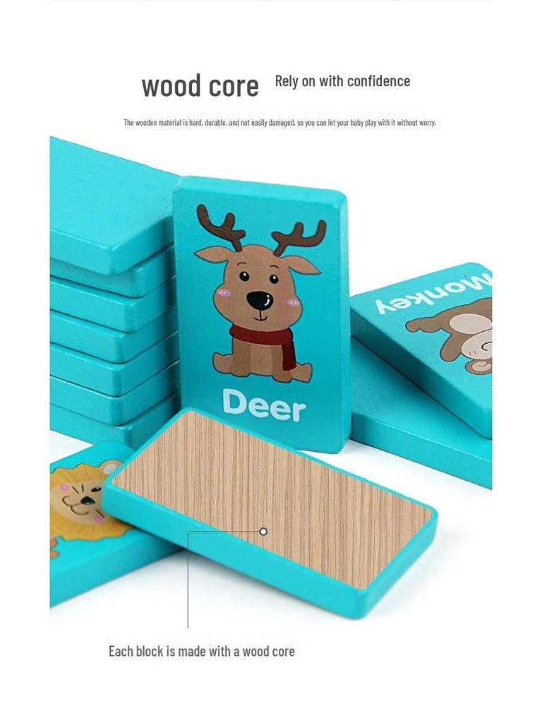 Wooden Educational Fruit & Animal Domino Building Blocks for Kids