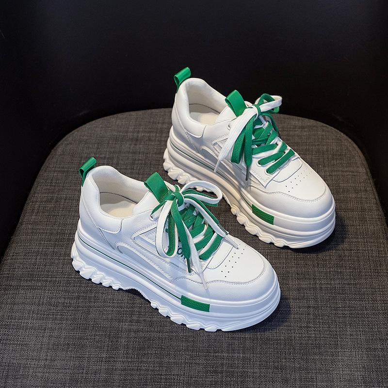 Thick-soled Leather Surface Heightening Dad Shoes Girl 2025 New Ins Fried Street Casual Breathable Muffin Shoes Little White Shoes