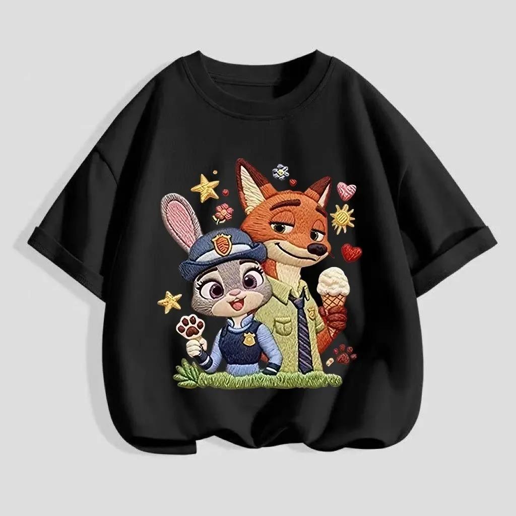Zootopia Judy Nick Print Children's Cotton T-shirt Versatile Casual Top forboyls Summer Short-sleeved Round Neck boys Clothing