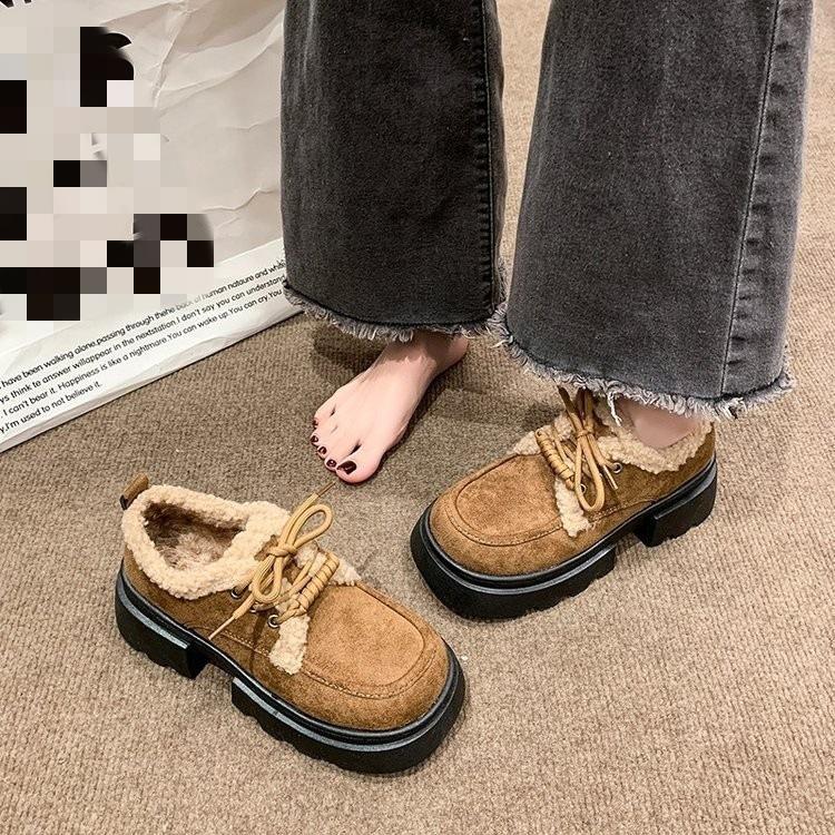 Ретро вельветовые Birkenstocks зимние новые на небольшой толстой подошве увеличивающие рост хлопковые ботинки на шнуровке снегоступы