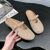 Сумка со стразами, полушлепанцы женские 2025 весна, новая плоская подошва, круглый носок, темпераментные, продвинутые одинарные туфли, универсальные популярные шлепанцы